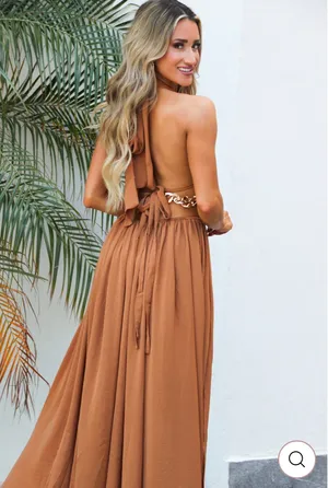 Carmel Cutout Tie Flowly Wrap Maxi Dress With Gold Chain Accents And Slit thumbnail 3