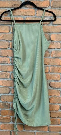 SHEIN Women's Ribbed Ruched Side Mini Dress Spaghetti‎ Straps Cocktail Green XL thumbnail 1