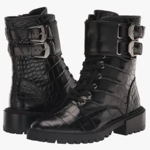 Vince Camuto Fawdry Black Croc Combat Boots Size 5.5 Lug Sole Leather Grunge‎ thumbnail 1