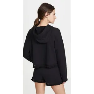 NWT Alala Tropez Black Cropped Hoodie Sweatshirt thumbnail 4