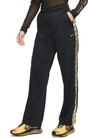 Nike Large Tape Logo Open Hem Track Pants BV3470-011 Black Metallic Gold thumbnail 1