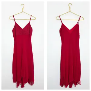 Vintage Y2K Red Beaded Asymmetrical Hem Midi Dress Medium Fairy Whimsigoth 90s thumbnail 2