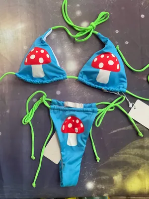 Mushrooms Brazilian bikini set Blue Size XS thumbnail 1