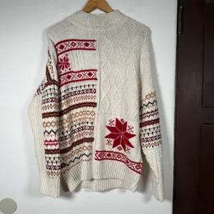 AMERICAN EAGLE Cream and Burgundy Cozy Cabincore Chunky Sweater Extra Large thumbnail 4
