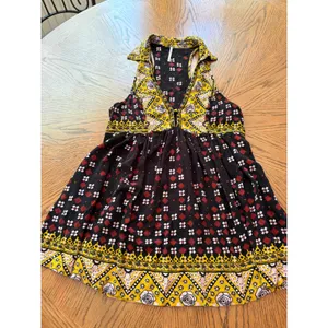 Free‎ People Mixed Print Babydoll Tunic Top Black Yellow Boho OB938693 Womens XS thumbnail 2