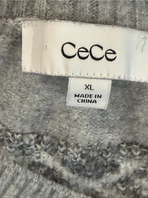CeCe Fair Isle Short Sleeve Sweater XL Gray Black White thumbnail 6