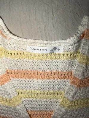 Altar'd State Cream Knit Tank with Yellow & Orange Stripes thumbnail 2