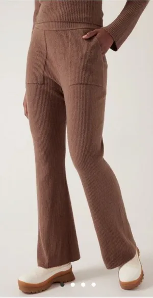Athleta felicity ribbed Wide Leg Pants Brown Stretchy Knit Relaxed Athleisure thumbnail 1