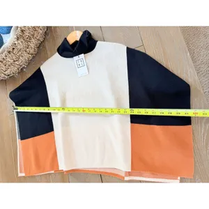 NWT THML Colorblock‎ Poncho Women Black Cream Rust XS thumbnail 6