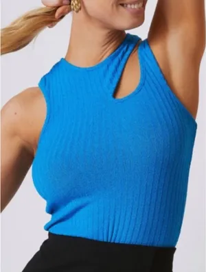 Maeve Anthropologie Blue Asymmetrical Ribbed Tank Top XS‎ NWT thumbnail 1