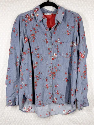 Anthropologie Building 13 Blue Red Floral Button Down Corduroy Top‎ thumbnail 2