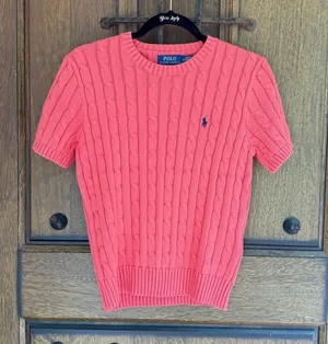 Ralph Lauren Dark Coral Cable-Knit Pullover Sweater Size M thumbnail 1