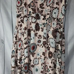 Loft Pink Floral Flutter Sleeve Boho Feminine Dress Size L thumbnail 4