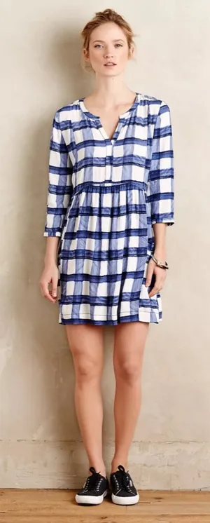 Maeve Blue and White Plaid Drawstring dress thumbnail 1