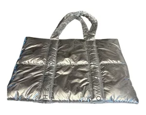 Bath & Body Works Metallic Silver Quilted Puffer Tote 14.5 by 19.5 NWT thumbnail 1