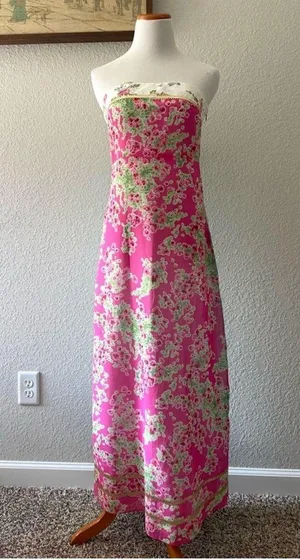 Vintage 90's Cynthia Rowley Garden Print Floral Column Maxi Dress Size 6 thumbnail 1