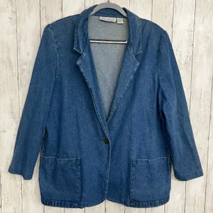 Lisa Josephs Vintage Longline Cotton Retro Oversized Denim Jean Jacket Pockets thumbnail 1