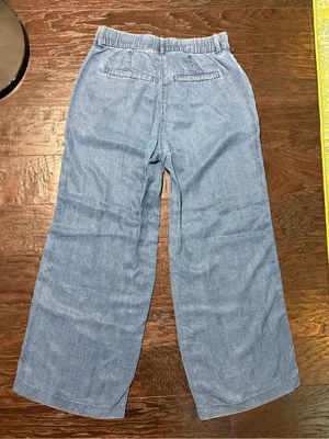 American Eagle Size 0 Wide Leg Chambray Trousers High Rise Blue thumbnail 3
