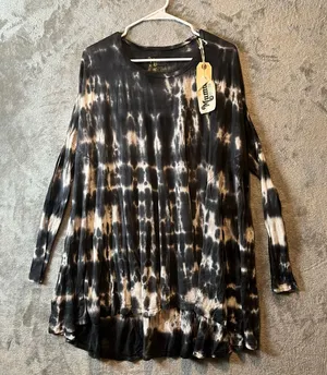 Mumu Yellow Tunic Newsie Tie Dye Size Small Black‎ Gray White New thumbnail 1