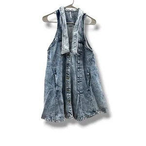 Free People‎ Katie Denim Mini Dress Small Acid Wash Halter Button Front Boho thumbnail 3