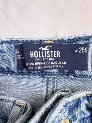 Hollister W25S Ultra High Rise Dad Jeans Floral Embroidered Light Wash thumbnail 8