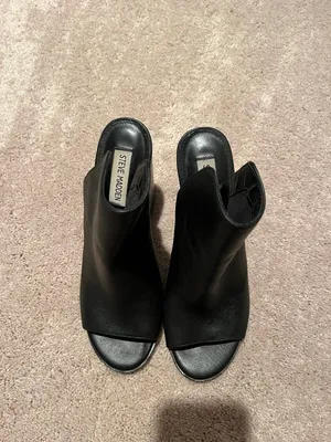 Steve Madden Black Leather Open Toe Booties thumbnail 4