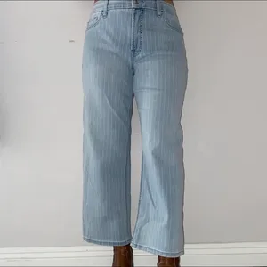 7 For All Mankind Jen 7 Striped Light Denim Cropped Wide Leg Jeans thumbnail 3