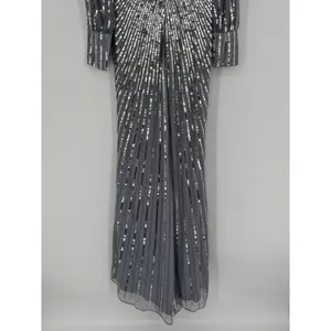 Mac Duggal Sequined Wrap Over Bishop Sleeve‎ Gown 4 Silver Formal Gala Wedding thumbnail 9