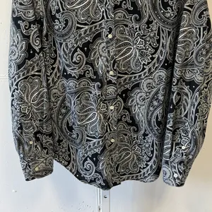 Lauren Ralph Lauren Black White Paisley Non-Iron Cotton Button Down Shirt Large thumbnail 4