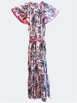 Entro Birds of Paradise Midi Dress in Pink Size S thumbnail 3