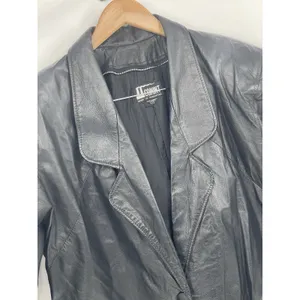Vtg WOMENS COMINT LONG‎ BLACK LEATHER COAT SIZE Medium thumbnail 7