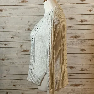 Abercrombie & Fitch cream classic preppy beaded cable knit sweater thumbnail 3