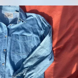 Vintage Blue Denim Blouse Size XL thumbnail 2