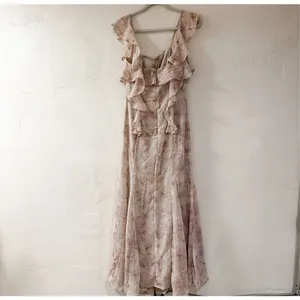 NEW Storia Ruffle Maxi Dress in Gray Pink Floral Large thumbnail 2