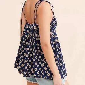 Free People Womens Molly Floral Top XS Navy and Cream thumbnail 2