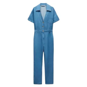 Zara Women’s Blue Denim Cotton‎ Linen Blend Jumpsuit Size Medium thumbnail 10