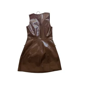 Chocolate Brown Eco Leather Zip-Front Mini Dress NEW Utility Pockets Size Small thumbnail 6