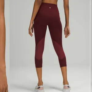 LULULEMON Burgundy Pace Rival‎ High-Rise Crop 22" Athletic Leggings Size 6 thumbnail 3