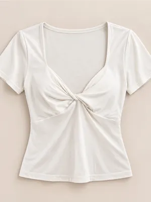 Haute Monde White Twist Front Sweetheart Neck Top Size L Y2K thumbnail 2