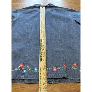 Denim & Co Women Medium Short Sleeve Zip Embroidered‎ Floral Grannycore Boho thumbnail 12