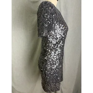 Silver‎ Gray Sequin Short Sleeve Mini Dress Charles Henry XS Party Date thumbnail 5
