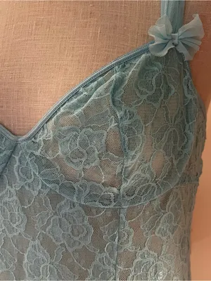 Vintage teal turquoise Light Blue Lace Slip Dress - Women Intimates & Sleepwear thumbnail 3