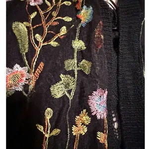 Mesh + Lace Black Floral Embroidered Pointelle Knit Kimono Cardigan Large S3281M thumbnail 10