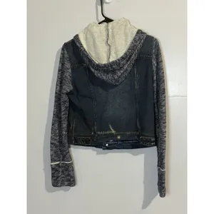 Free‎ People Throwback Hooded Denim & Knit Jacket Size Small Jean Anthracite thumbnail 5