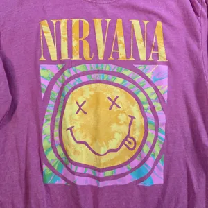 Nirvana Smiley Graphic Print Pullover Sweatshirt Women’s X-Large Pink thumbnail 2