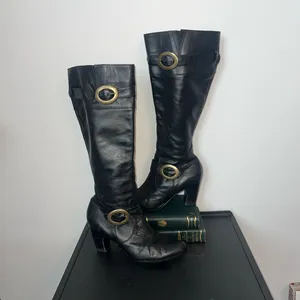 Black Leather Knee-High Vintage Boots YES Shoes biker vintage rockabilly thumbnail 3