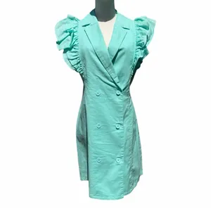 Strut & Bolt Turquoise Linen Blend Mini Dress Size S Ruffle Sleeve Blazer Style thumbnail 3