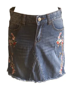 Embroidered Floral Birds Chelsea & Violet Boho Denim Mini Skirt size S Boho Y2k thumbnail 1