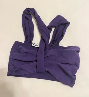 Zara Purple Twist-Front Bow Tie Crop Top thumbnail 1