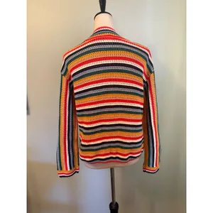 Hanna Andersson Multi boho Striped Crochet Knit Cotton Cardigan whimsi Sweater L thumbnail 4